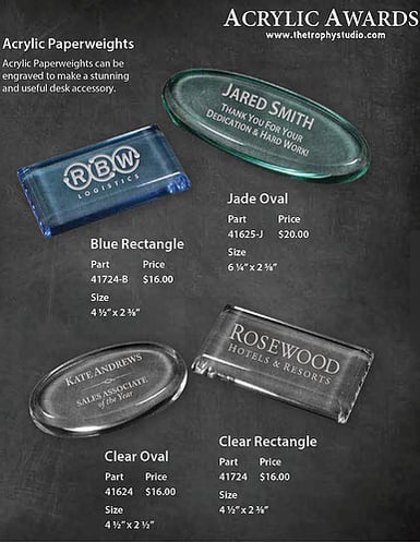 Laser Engraved Acrylic Paper Weights Los Angeles