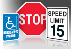 Regulatory Stop, Speed Limit and Parking Lot Signs